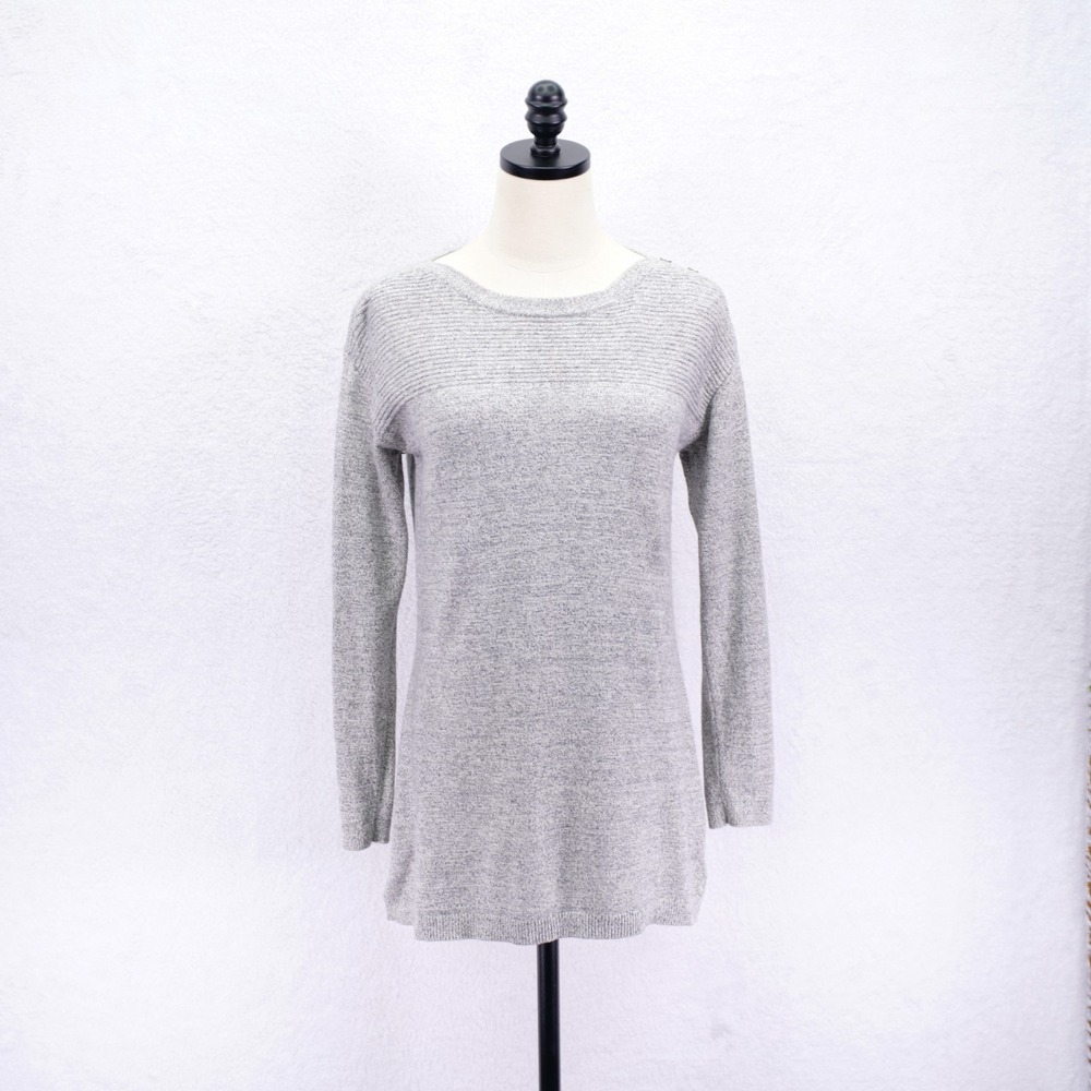 Talbots -SP- Gray Long Sleeve Sweater Top Knit Ribbed Cotton Rayon Nylon